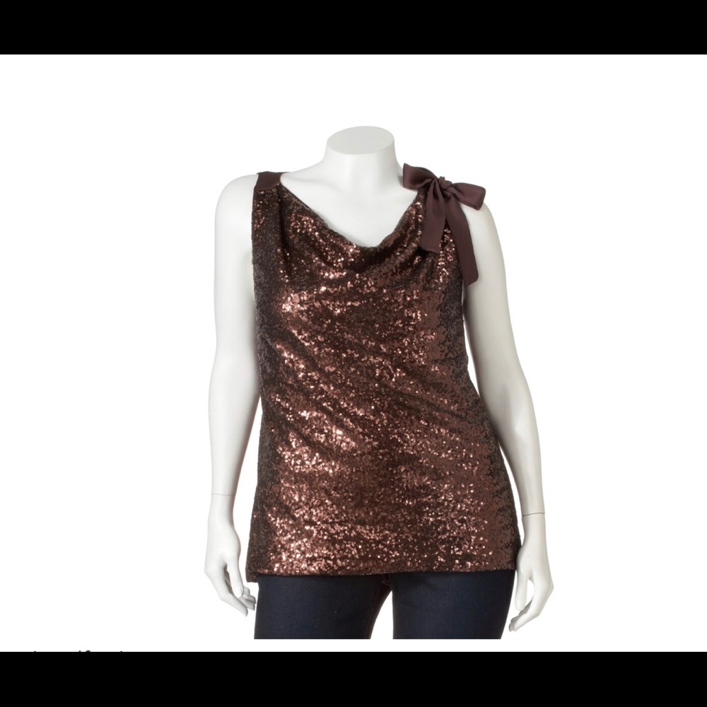 Jennifer Lopez brown sequin drapeneck top
